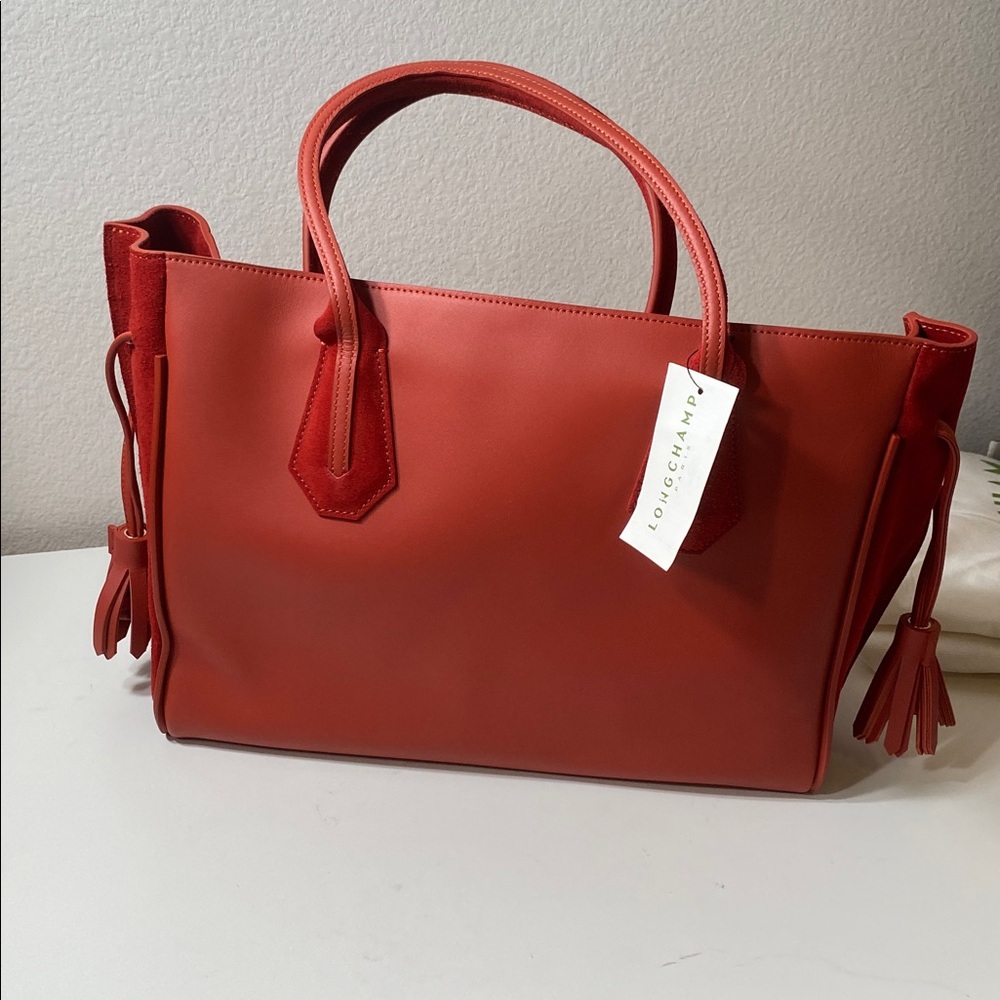 Longchamp Penelope Red Soft Leather & Suede Large Tote Bag - Picture 6 of 15